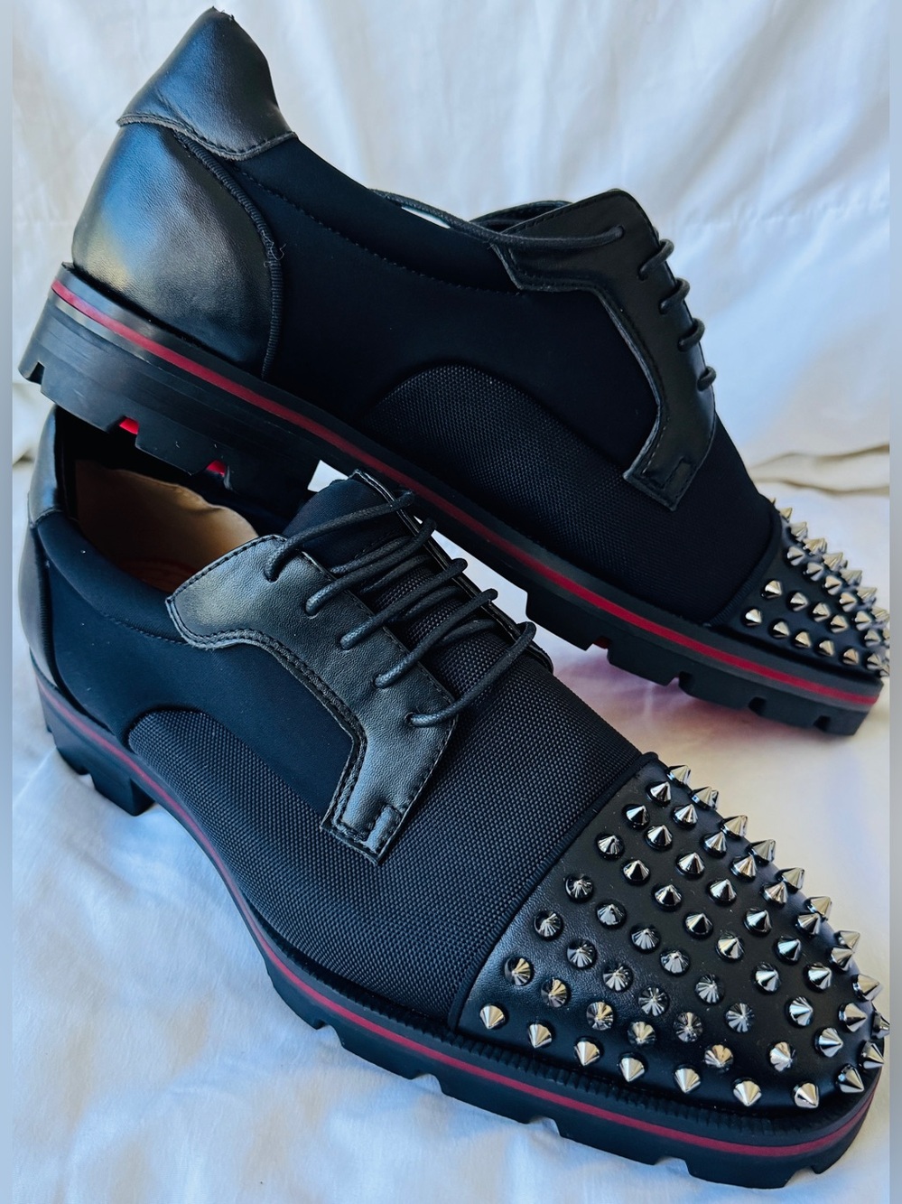 Christian Louboutin-Men's Black Studded Lace-Up Dress Shoes